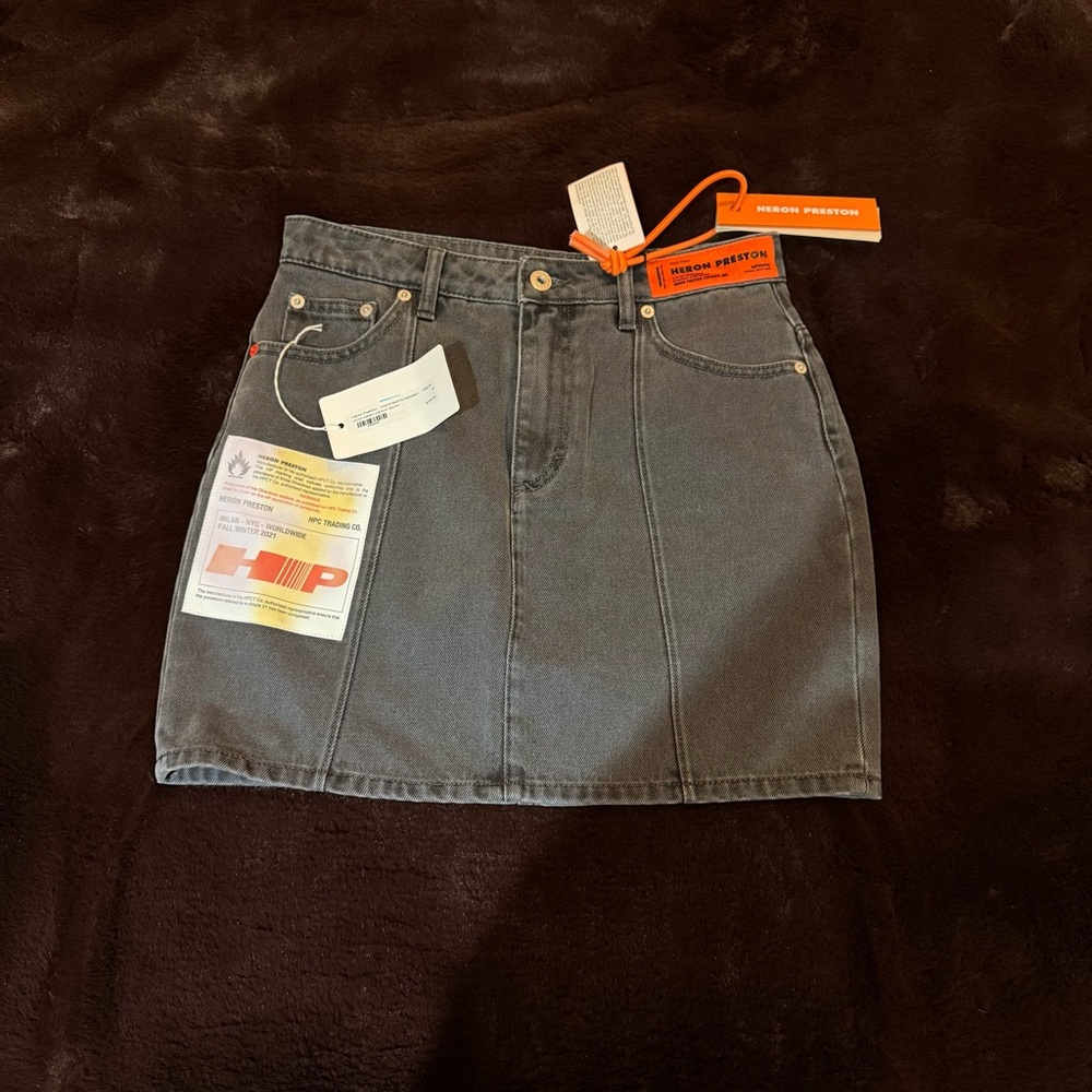 Heron Preston Gray Denim Skirt